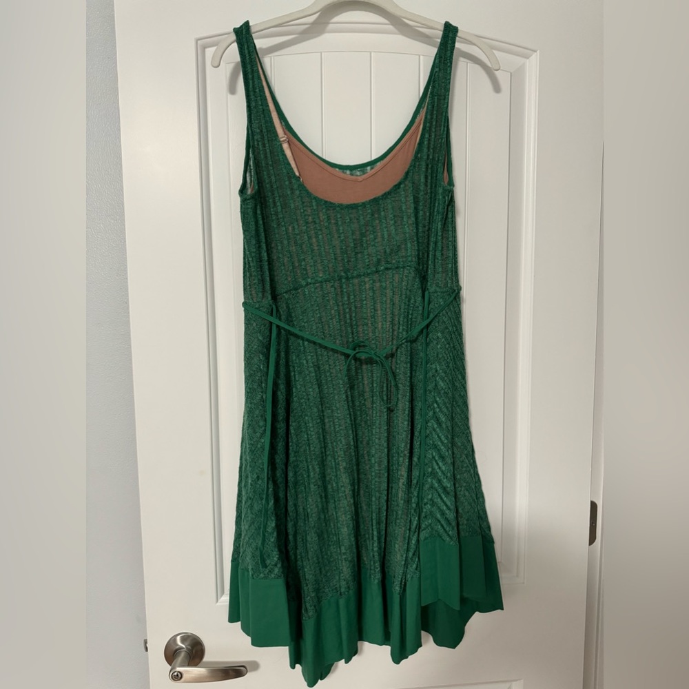 Anthropologie; Green knee length dress, straps